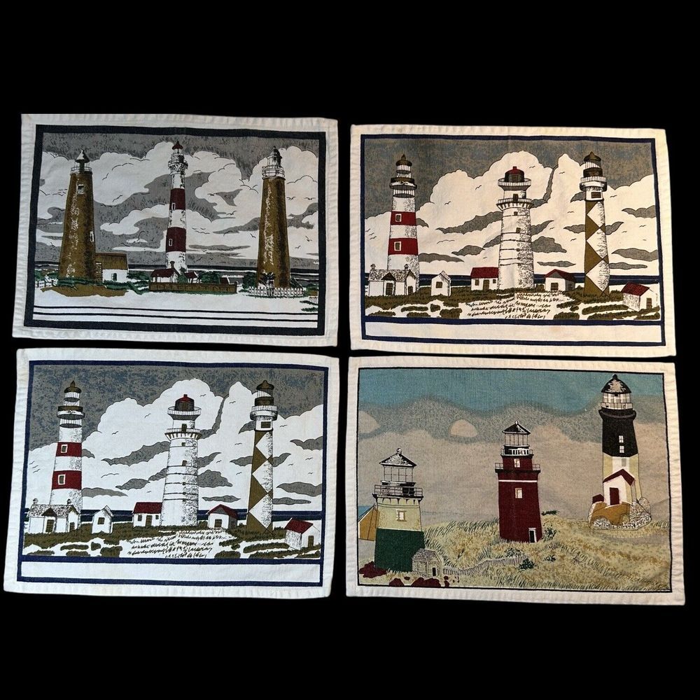 Beautiful Set Of 4‎ Lighthouse Placemats Seaside Scene